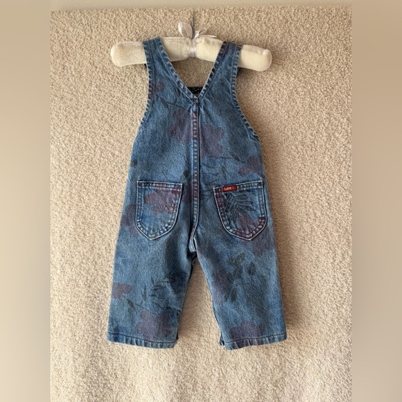 Vintage Lee Denim Floral Print Overalls 12 mths - Picture 2 of 5